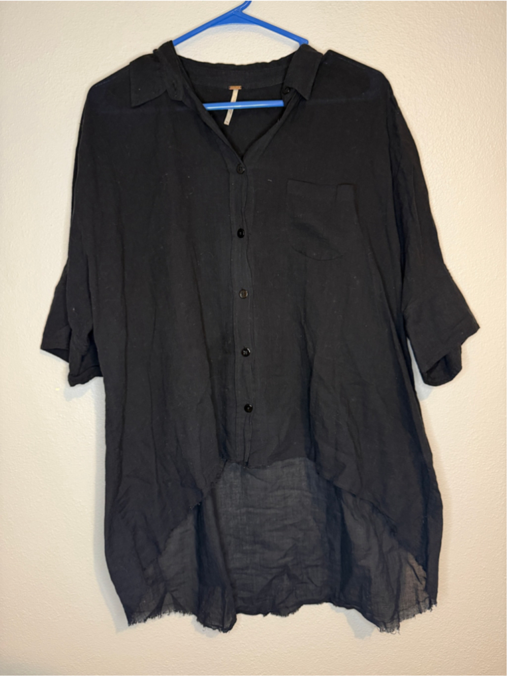 Free People CYA Button Up Tee Black XS Cotton Gauze Tunic